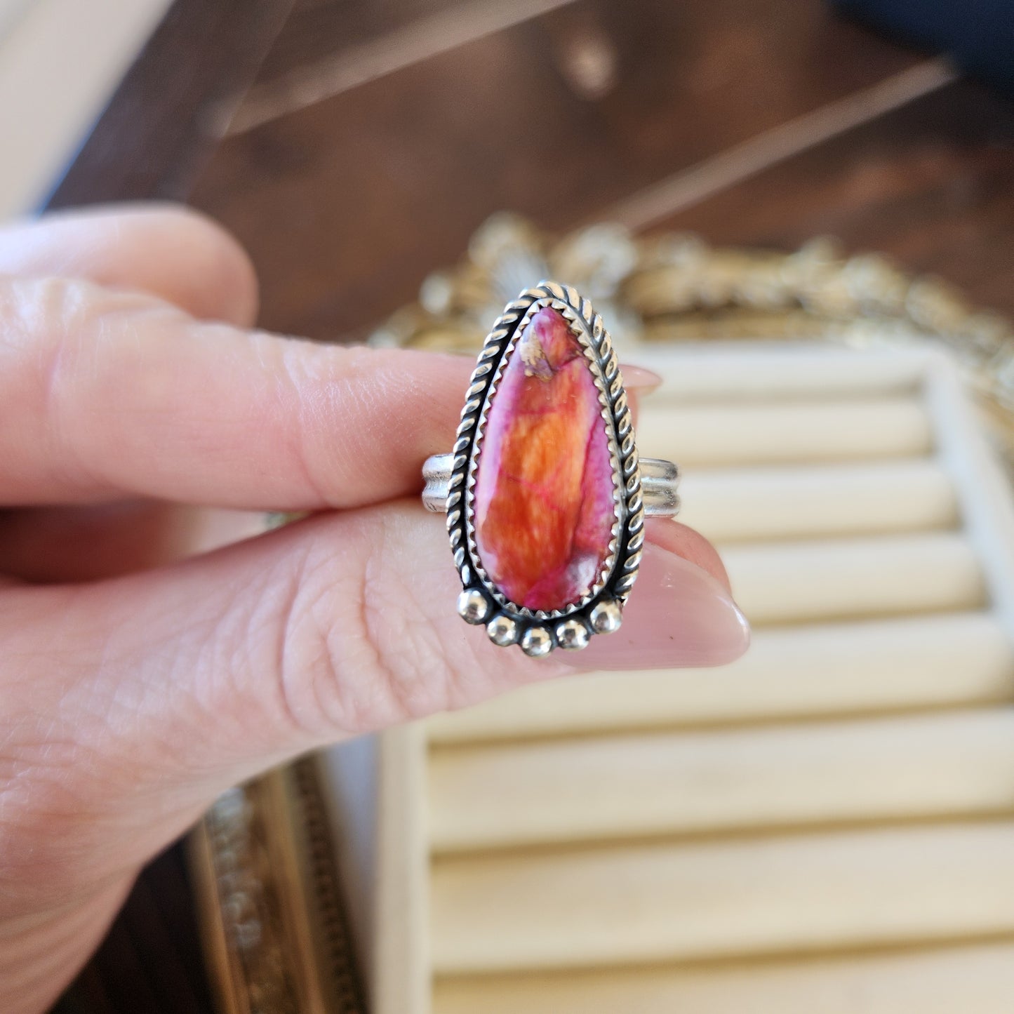 SZ 6.25 Pink Kingman Spiny Sweetheart Rings