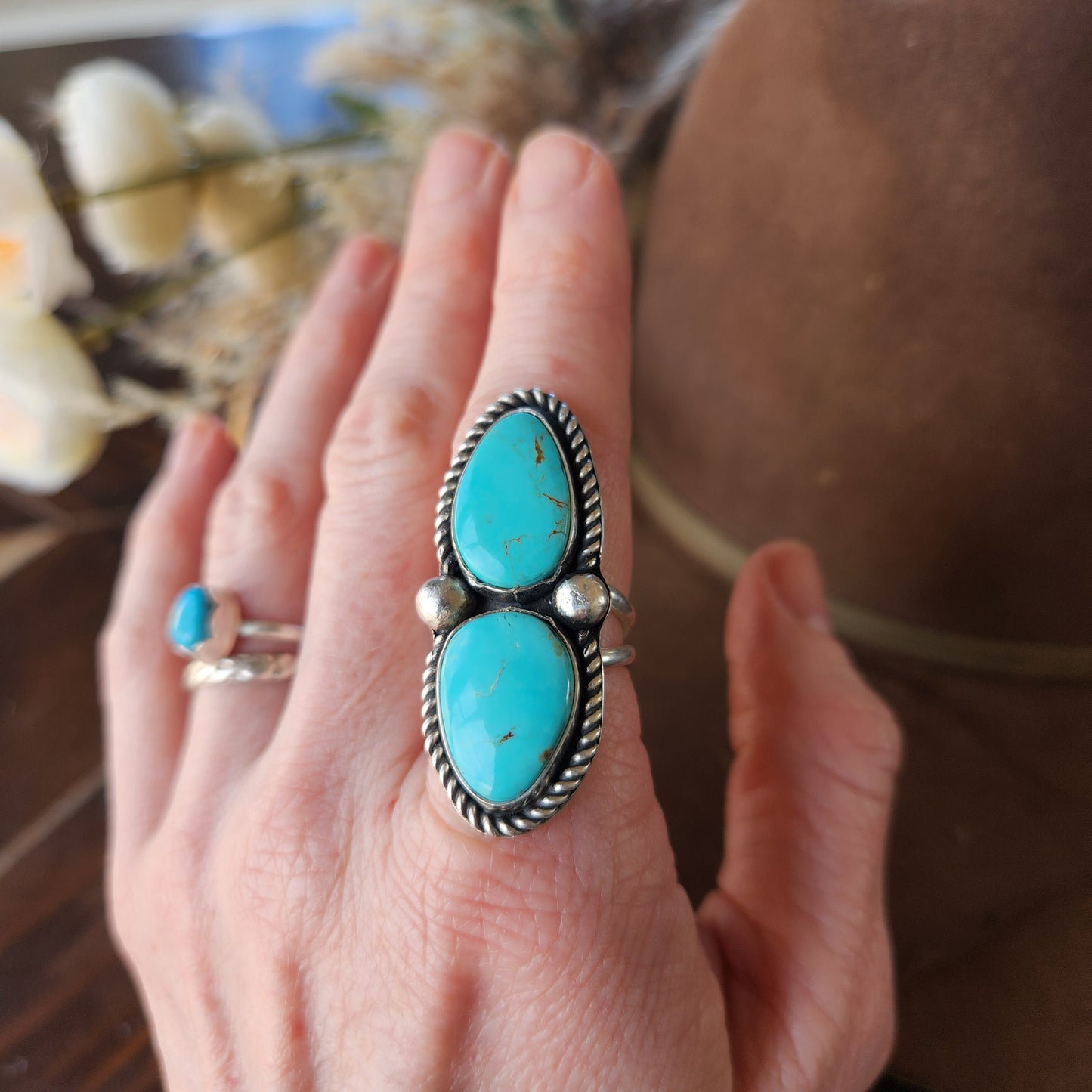 Double Stone Mina Maria Turquoise Ring SZ 7.75