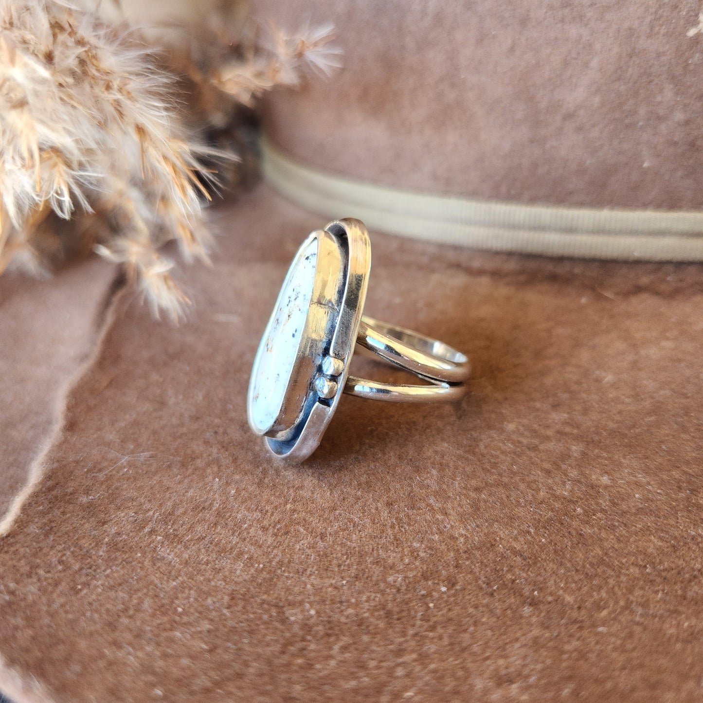 White Buffalo Turquoise Ring SZ 7.75