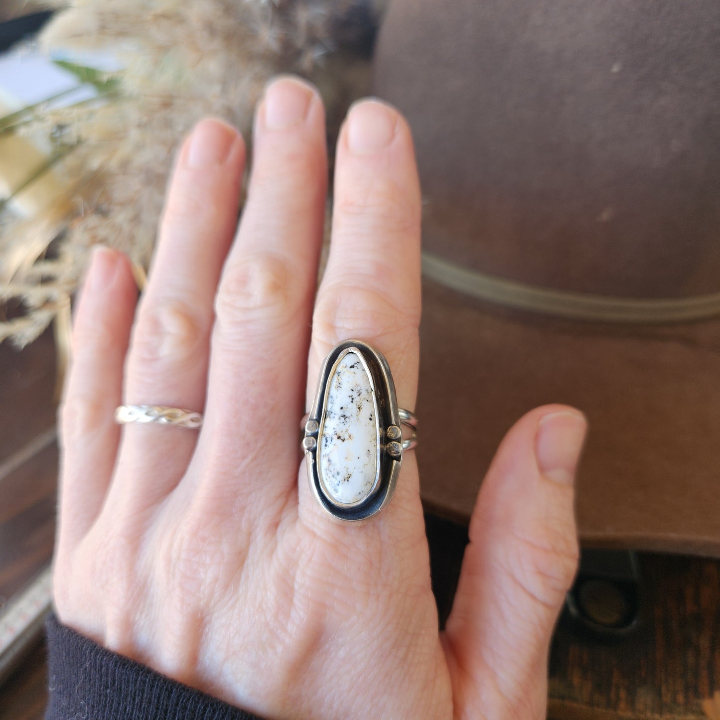 White Buffalo Turquoise Ring SZ 7.75