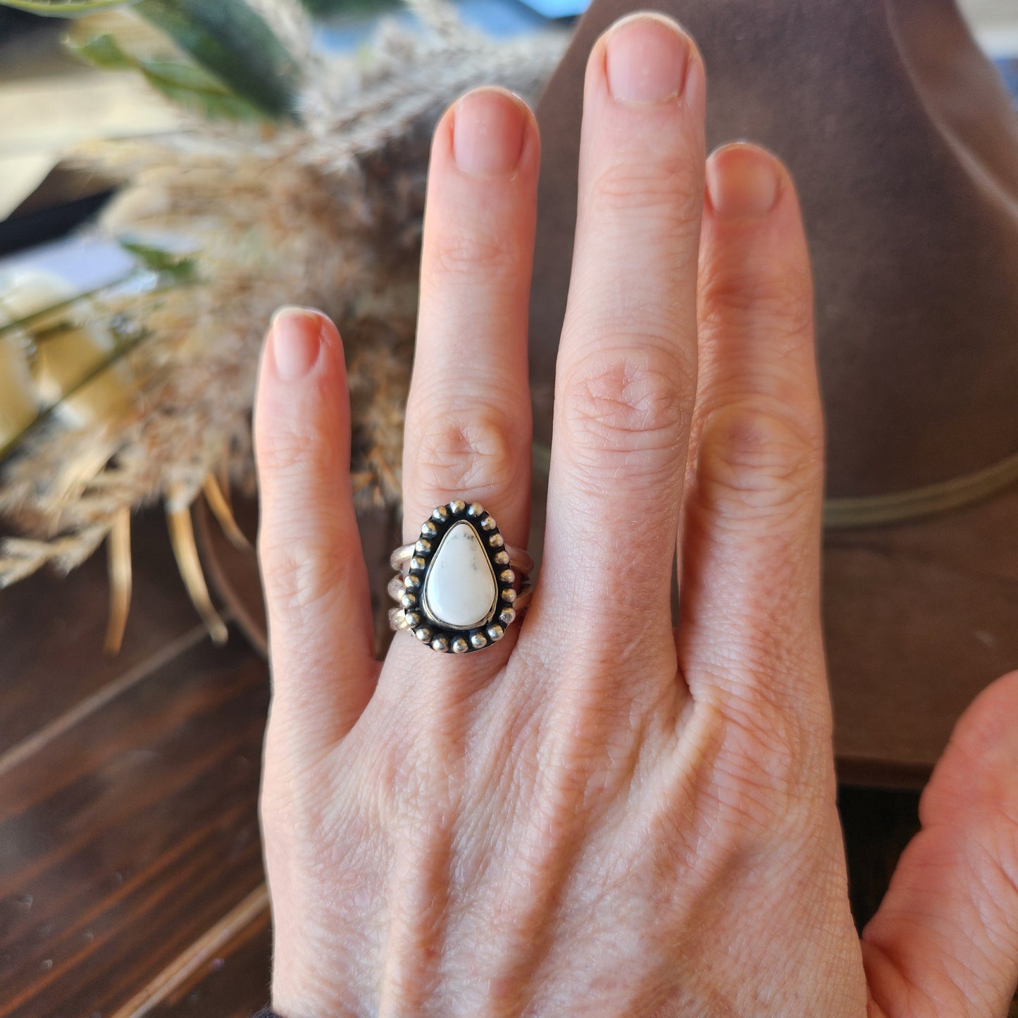 White Buffalo Turquoise Ring SZ 6