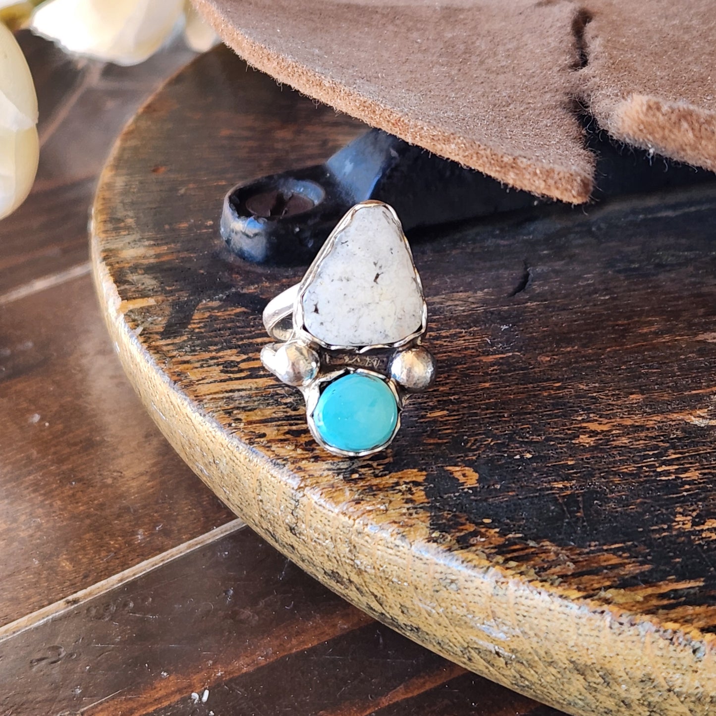 White Buffalo and Mina Maria Turquoise Ring Sz 5.25