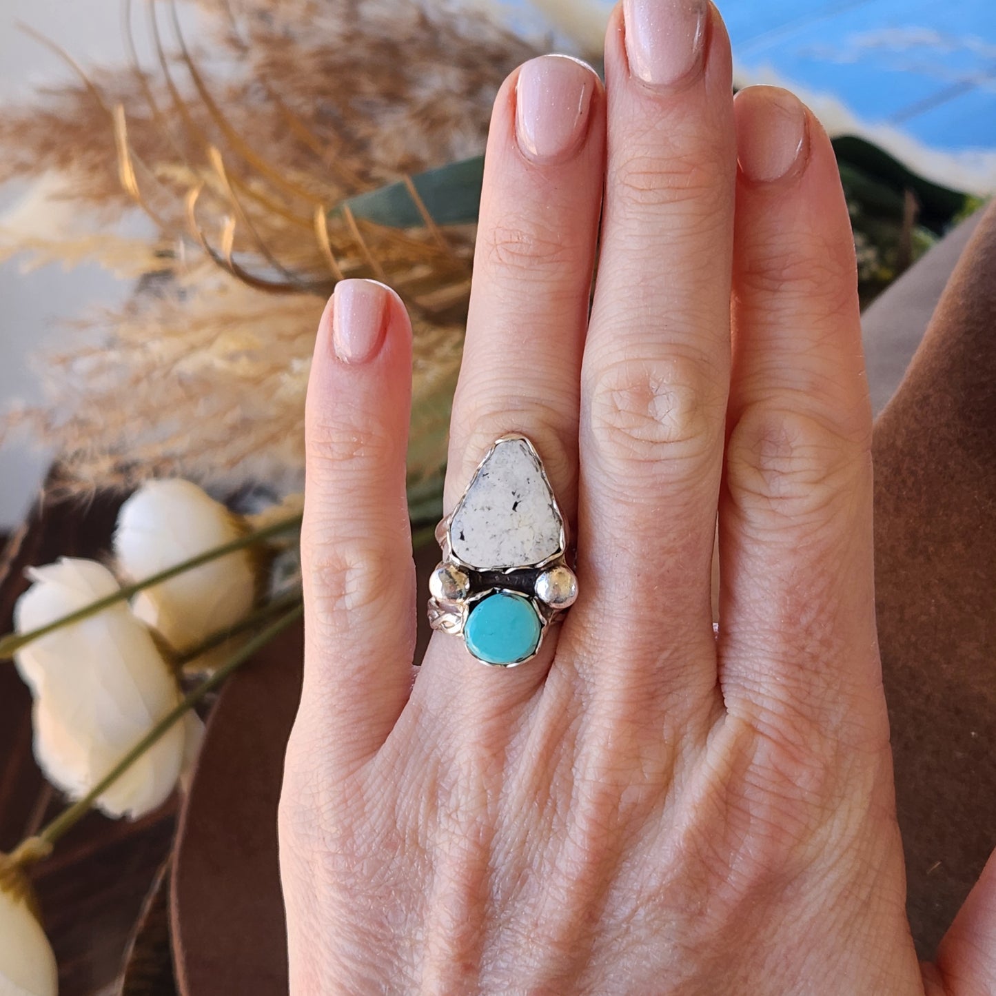 White Buffalo and Mina Maria Turquoise Ring Sz 5.25