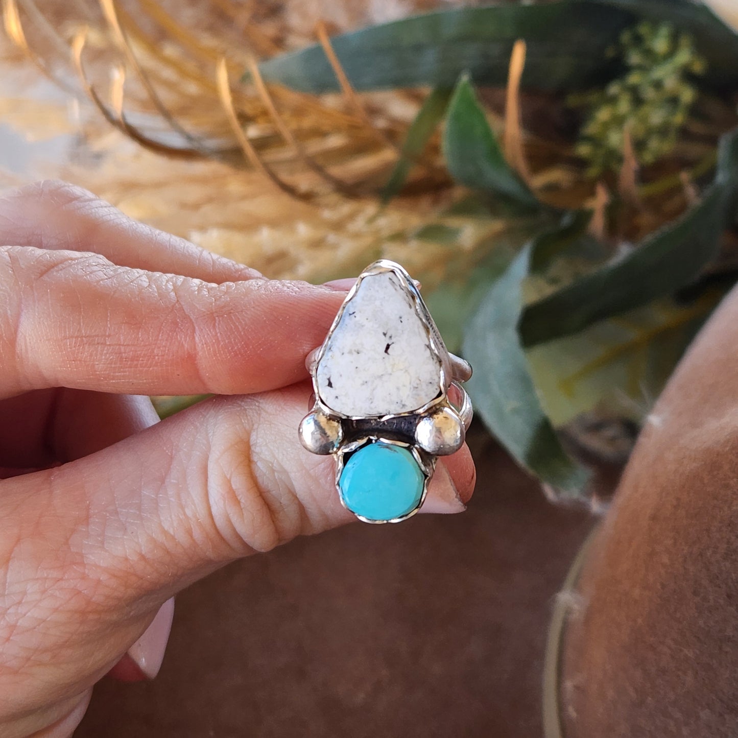 White Buffalo and Mina Maria Turquoise Ring Sz 5.25