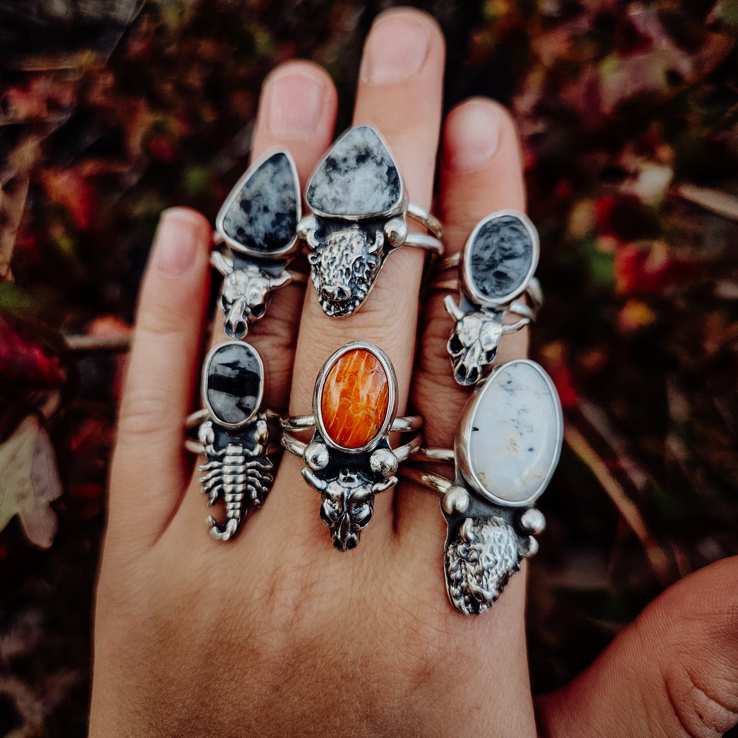 White Buffalo Skull Ring SZ 8