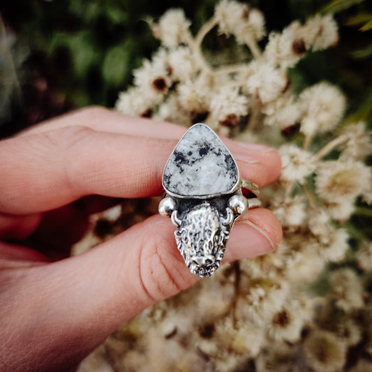 White Buffalo Skull Ring SZ 8.25