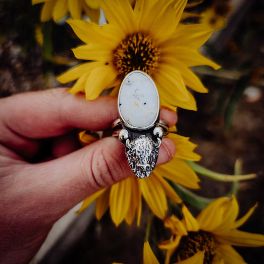 White Buffalo Skull Ring SZ 8