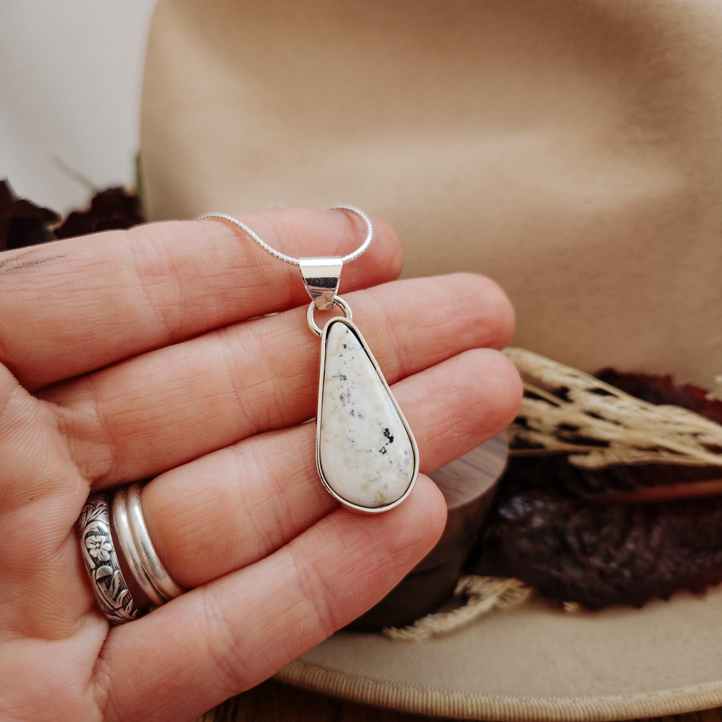 White Buffalo Ring and Necklace Set