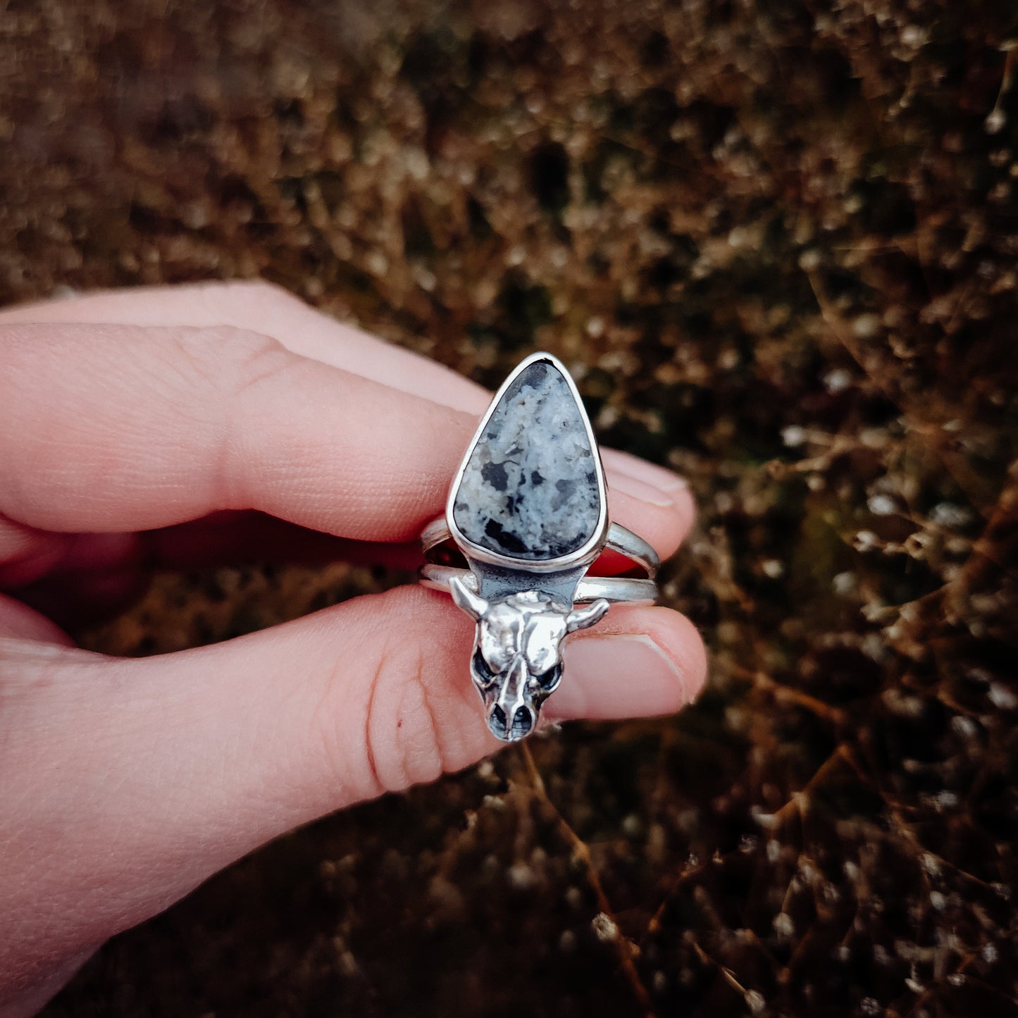 White Buffalo Skull Ring SZ 9