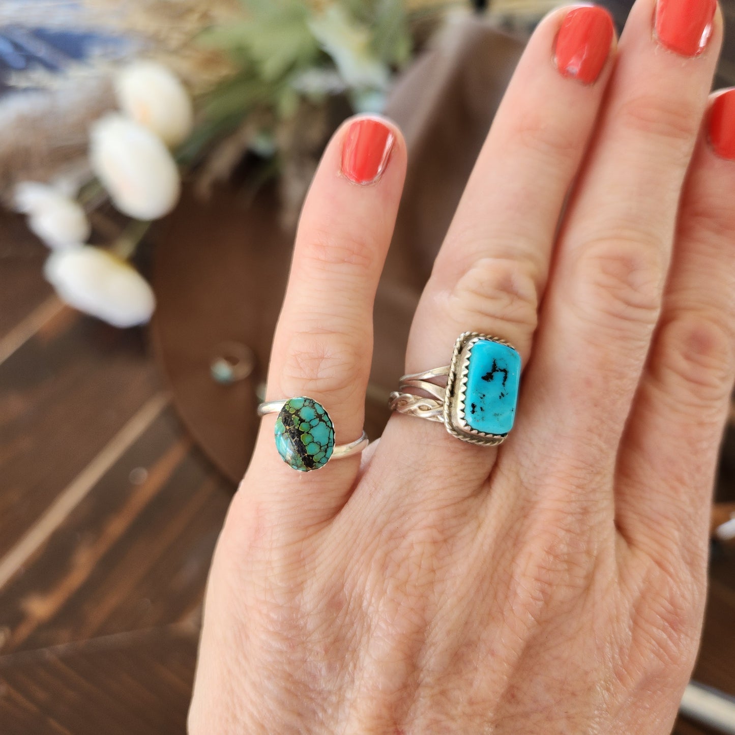 Twist Band Turquoise Stacker Rings