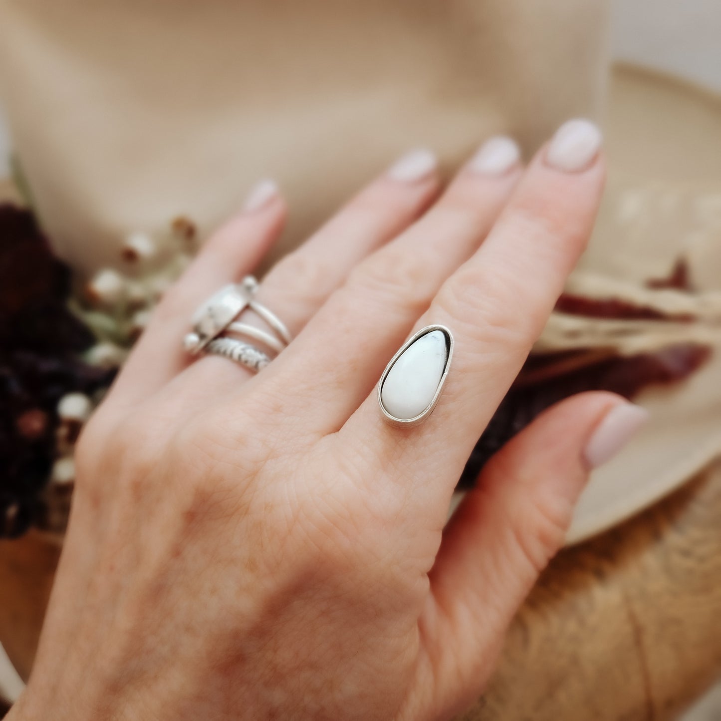 White Buffalo Ring and Necklace Set