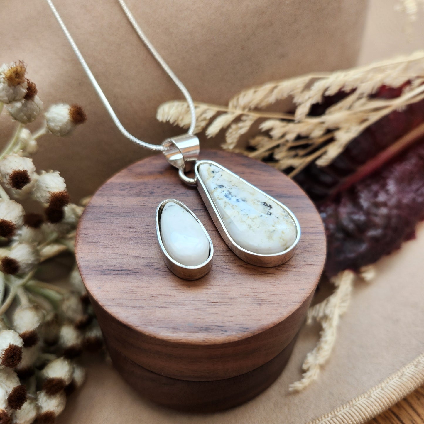 White Buffalo Ring and Necklace Set